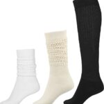 BomKinta Slouch Socks Women Thigh High Boot Socks Soft Scrunch Socks Size 5-11 3 Pair Pack Black White Cream