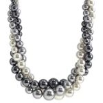 Black, Grey and White Simulated Three Strand Twisted Pearl Necklace, 18″