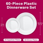 60 White Plastic Plates Disposable, Heavy Duty for Party – 30 Dinner Plates 10.25″ + 30 Salad Dessert Appetizer Plates 7.5″, Hard Party Plate Elegant Wedding Holidays Parties – White Plates Disposable