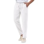 EndoraDore Men’s Casual Pants Elastic Waist Drawstring Jogger Yoga Pants Lightweight Beach Trousers Outdoors White