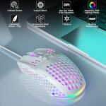 SOLAKAKA SM900 White Wired Gaming Mouse with Honeycomb Shell,12800 DPI,7 Programmable Buttons,Lightweight Gaming Mice Ergonomic Computer Mouse Gaming for Windows/PC/Mac/Laptop Gamer