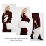XB Tote Purse and Handbags Set for Women Leather Quilted Shoulder Bag Wristlet Wallet Zipper 2pcs Purse Set (White)