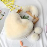Rejolly Furry Purse for Girls Heart Shaped Fluffy Faux Fur Handbag for Women Soft Small Valentine’s Day Shoulder Bag Clutch Purse with Pom Poms Creamy White