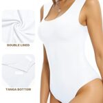 MANGOPOP Women Scoop Neck Sleeveless Bodysuit Double Lined Basic T Shirts Tank Tops (B Sleeveless White, Medium)