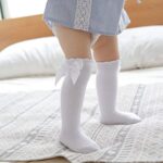 Century Star Baby Girls Bow Knee High Socks Toddlers Ruffled Tube Socks Infant School Uniform Leggings Long Stockings 1Pc White 6-18 Months