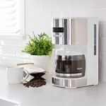Kenmore Aroma Control 12-cup Programmable Coffee Maker, White and Stainless Steel Drip Coffee Machine, Glass Carafe, Reusable Filter, Timer, Digital Display, Charcoal Water Filter, Regular or Bold