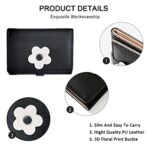 Cute Wallet for Girls Women Mini Small Flowers Tri-folded Wallet PU Leather Cash Pocket Card Holder Coin Purse with ID Window (Black, Flower)