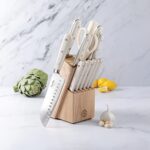 Martha Stewart 14 Piece High Carbon Stainless Steel Cutlery Knife Block Set w/ABS Triple Riveted Forged Handle Ashwood Block – Linen