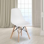 Flash Furniture Elon Series Plastic Modern Dining Chairs with Wooden Legs, Mid-Century Side Chairs for Dining Rooms and Offices, Set of 2, White