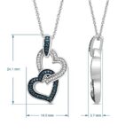 Jewelili Double Heart Necklace Pendant with Treated Blue and Natural White Round Diamonds in Sterling Silver 1/6 CTTW 18 inch Cable Chain
