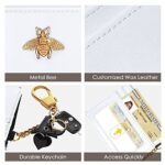 seavilia White Card Holder Keychain Wallet for Women with ID Window Rfid Cute Coin Purse Bee Slim Minimalist Wallet
