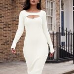 LILLUSORY Fall Womens White Sweaters Pullover Bodycon Sweater Dress 2023 Long Sleeve Midi Dresses