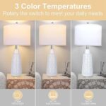 PARTPHONER Set of 2 Table Lamps with 3 Color Temperature, 25.5″ Tall Farmhouse Ceramic Lamp with Vase Design Nightstand Lamp White Fabric Shade for Living Room Bedroom Home Office