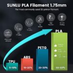 SUNLU PLA 3D Printer Filament PLA Filament 1.75mm, Neatly Wound PLA 3D Printing Filament, Dimensional Accuracy +/- 0.02 mm, Fit Most FDM 3D Printer, 1kg Spool (2.2lbs), Good for Lithophane, PLA White