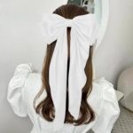 Large Hair Bow Clips for Women Girls Silky Satin Hair Barrettes with Long Ribbon Tail White Hair Bows Slides Wedding Hair Accessories for Women Girls (white)