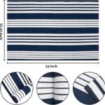 Blue and White Outdoor Rug 3’x 5′ Washable Rugs Front Door Mat Front Porch Rug Cotton Striped Rug Indoor/Outdoor Rugs Layered Doormats Front Door Floor Mat for Farmhouse/Porch/Living Room/Entryway
