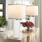 Ceramic Table Lamps for Living Room Bedrooms Set of 2, White Coastal Ceramic Bedside Lamps for Bedrooms 3-Color Temperature Modern Nightstand End Table Lamp with Shade Decoration (Bulbs Included)