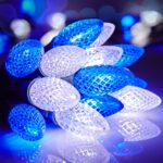 Brightown C9 LED Christmas String Lights, 33ft 50 LED Waterproof Strawberry String Lights, Extendable Green Wire Lights String for Outdoor Indoor Patio Party Decoration, Blue and White