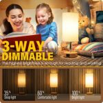 Yarra-Decor Bedside Table Lamp with USB Port – Touch Control for Bedroom Wood 3 Way Dimmable Nightstand Lamp with Round Flaxen Fabric Shade for Living Room, Dorm, Home Office (LED Bulb Included)