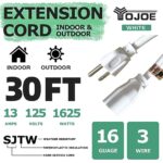 YOJOE 30 Foot White Outdoor Extension Cord – 16/3 SJTW Waterproof Extension Cable with 3 Prong Grounded Plug – 16 Gauge Extension Cord for Outdoor Christmas Decorations, Garden, Lawn – UL Listed