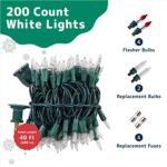PREXTEX Christmas Lights (40 Feet, 200 Lights) – Clear White Christmas Tree Lights with Green Wire – Indoor/Outdoor String Lights – Warm White Twinkle Lights