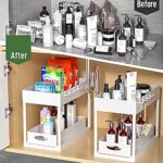 PUILUO Under Sliding Cabinet Basket Organizer, 2 Tier Under Sink Organizers White Under Sink Storage for Bathroom Kitchen