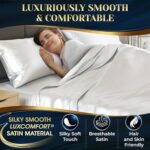DECOLURE Satin Sheets Queen Size Set 4 Pcs – Silky & Luxuriously Soft Satin Bed Sheets w/ 15 inch Deep Pocket – Double Stitching, Wrinkle Free (White)
