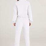 PRETTYGARDEN Women’s 2 Piece Tracksuit Outfit Long Sleeve Zip Up Sweatshirt High Waist Jogger Sweatpants Set (White,Small)