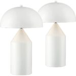 360 Lighting Felix Modern Accent Table Lamps 19″ Tall Set of 2 White Tapered Geometric Metal Mushroom Dome Shade for Bedroom Living Room House Home Bedside Nightstand Office Kids Family