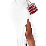 Womens Sexy One Shoulder Midi Dress Ruff Side Slit Sleeveless Bodycon Party Club Dress(White XX-Large)