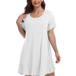 BELAROI Womens Summer Casual T Shirt Dresses Short Sleeve Swing Tunic Dress(1X, White)