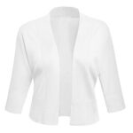 AAMILIFE Women’s 3/4 Sleeve Cropped Cardigans Sweaters Jackets Open Front Short Shrugs for Dresses White L