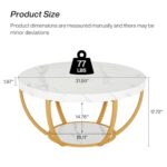 Tribesigns Round Coffee Table, 2 Tier Modern Coffee Table with Faux White Marble and Golden Metal Legs, Circle Center Table Tea Table Accent Furniture for Living Room, White and Gold