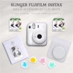 Fujifilm Instax Mini 12 Instant Film Camera, Clay White Bundle with Instax Mini Custom Case, Accessory Kit and Daylight Film, 4X Twin Pack (80 Exposures) ISO 800