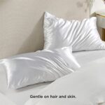 Bedsure Satin Pillowcase for Hair and Skin – White Zipper Pillow Cases Queen Size Set of 2, Similar to Silk Pillow Cases, Silky & Super Soft Cooling Pillow Covers, Gifts for Her or Him, 20×30 Inches