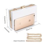 WJCD Women Clear Purse Acrylic Clear Clutch Bag, Shoulder Handbag With Removable Gold Chain Strap (White)