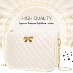 H HANBELLA – A FASHION TRENDY COLLECTION. FOREVER. – Small Crossbody Purse for Womens and Girls – Cute Off White Shoulder Bow Bag Quilted Leather Handbag – Satchel for Ladies and Teens