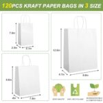 TOMNK 120pcs White Paper Bags with Handles Mixed Size Bulk Kraft Paper Gift Bags for Business, Shopping, Retail, Merchandise Bags