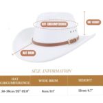 LIDHAY Cowboy Hat for Women and Men Felt Wide Brim Classic Outdoor Fedora Hats Western Cowboy Cowgirl Hats with Belt Buckle 3 White
