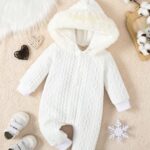 MIEKISA Baby Boys and Girls Winter Long Sleeve White Hooded Romper Infant Outfit (White, 0-3M)