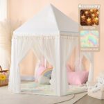 Senodeer White Princess Tent with Rainbow Rug, Little Star Lights for Girls, Play Tent for Kids, Princess Toys for Indoor Princess Games Decor, Princess Castle Playhouse, Gift for Girls
