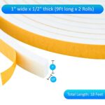 High Density Foam Weather Stripping Door Seal Strip Insulation Tape Roll for Insulating Door Frame, Window, Air Conditioner | Self Adhesive Sealing Weatherstrip (White, 1 in x 1/2 in x 18 Ft)