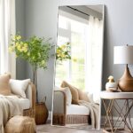 NeuType Full Length Mirror Standing Hanging or Leaning Against Wall, Large Rectangle Bedroom Floor Dressing Mirror Wall-Mounted , Aluminum Alloy Thin Frame, White, 65″x22″