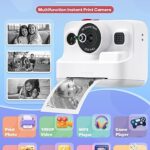 Dylanto Instant Print Camera for Kids,2.4 Inch Screen Kids Instant Cameras, Christmas Birthday Gifts for Girls Age 3-12, Portable Toddler Toy for 3 4 5 6 7 8 9 10 Year Old Girls Boys White