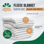 GREEN ORANGE 90″ x 90″ Queen Size Fleece Blanket in Stylish Gift Box, Black & White Striped Color, 300GSM Warm Comfy – ECO-Certified, Hypoallergenic – Lightweight Plush Throw for Women, Men & Kids