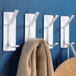 YIGII Towel Hooks/Adhesive Hooks – Heavy Duty Wall Hooks Stainless Steel Robe/Coat Towel Hooks for Bathroom and Bedroom, White 4-Packs