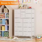 Furnulem Tall 15 Drawer Dresser for Bedroom, White Dresser with Large Capacity, Storage Organizer Chest of Drawer for Nursery, Closet, Living Room, Fabric Bins, Wood Top Furniture (White)