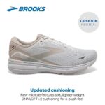 Brooks Women’s Ghost 15 Neutral Running Shoe – White/Crystal Grey/Glass – 9 Medium