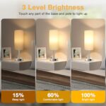 White Touch Nightstand Lamps Set – 3 Way Dimmable Bedside Table Lamps for Bedroom with USB C and A Ports, Small Lamps with AC Outlet for Girls Dorm Nursery, Silver Base