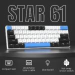 60% Mechanical Gaming Keyboard,Black White Blue Keycaps Gaming Keyboard with Brown Switches, Detachable Type-C Cable Mini Keyboard with Blue LED Light for Windows/Mac/PC/Laptop